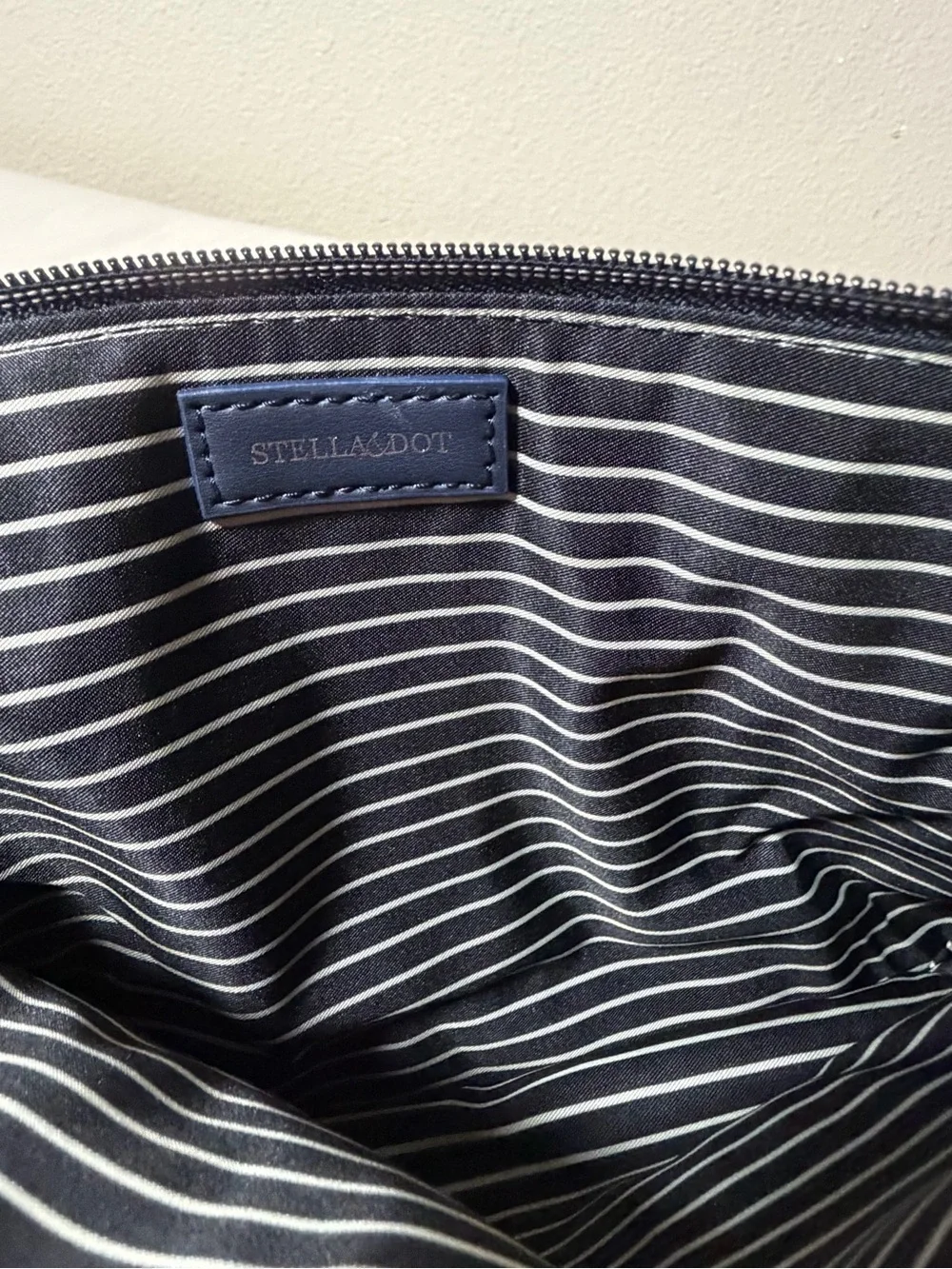 Stella & Dot Navy Multicolor Metallic Stripe Foldover Clutch Bag